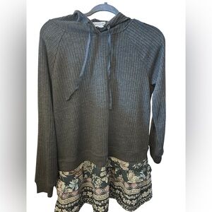 Beachlunchlounge Upcycled Ribbed Hoodie Tunic w/ Floral Ruffle Hem | S/P